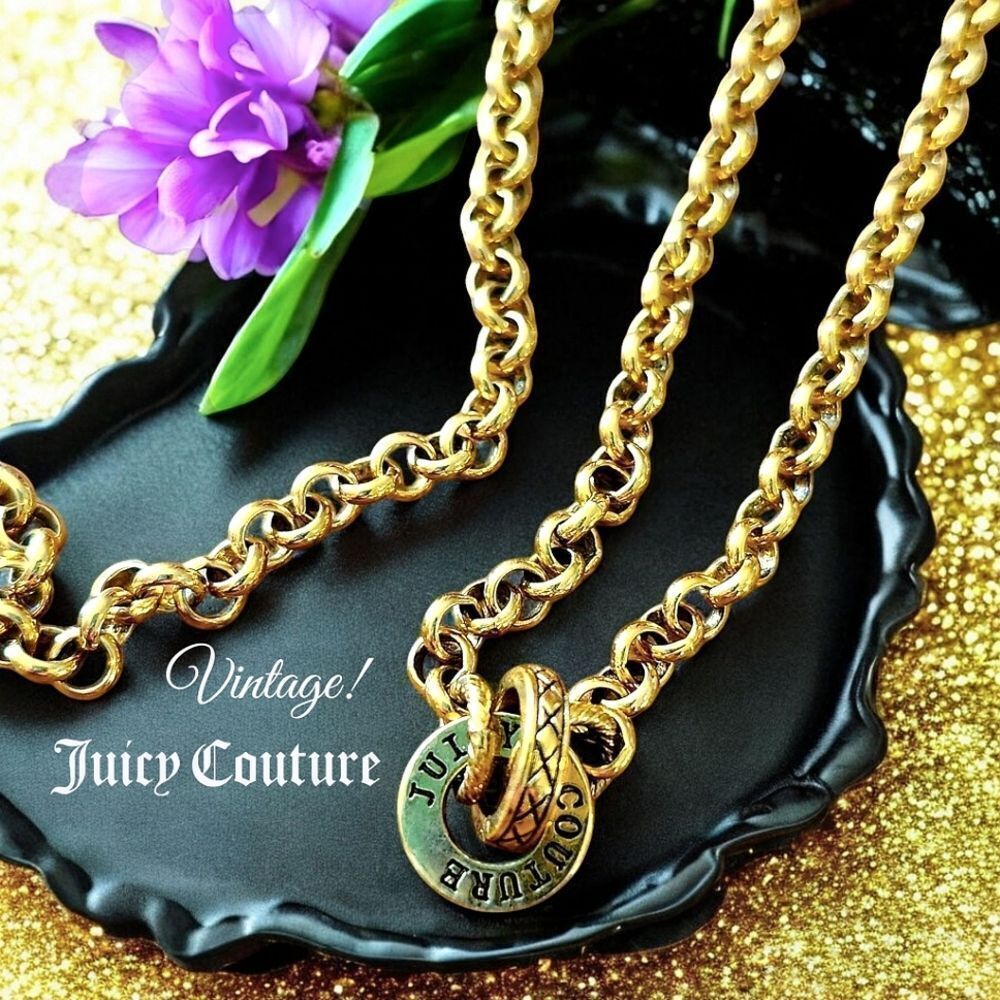 JUICY COUTURE Vintage Gold Charm Necklace MINIMALIST!